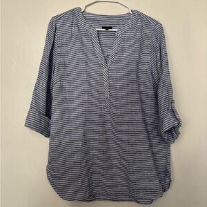 Talbots Blue White Striped Linen Blouse